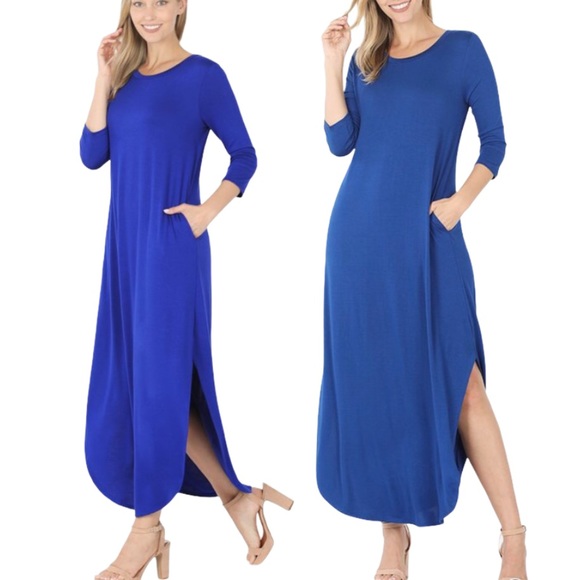 Brilliant sapphire boho blue slip maxi dress - Picture 2 of 4